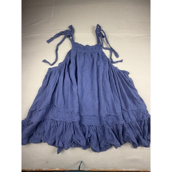 Free People Tops - Free People Blue Gauze Ruffle Scoop Neck Sleeveless Tank 100% Cotton Women's M